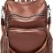 Leather Backpack Purse Shoulder Bags with Tassel Brown three brown